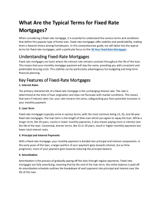 What Are the Typical Terms for Fixed Rate Mortgages?