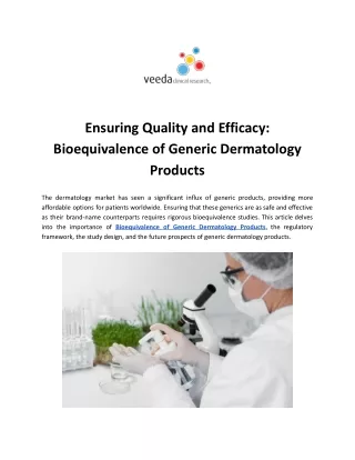 Bioequivalence of Generic Dermatology Products