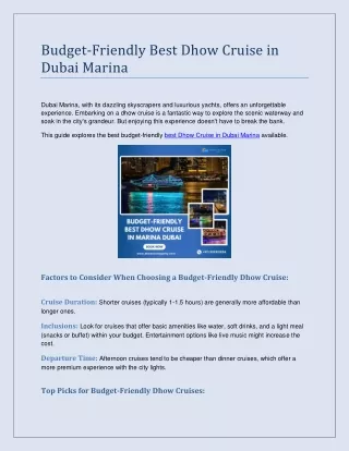 Budget-Friendly Best Dhow Cruise in Dubai Marina