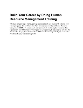 Build Your Career by Doing Human Resource Management Training