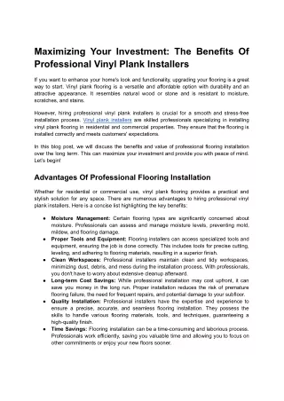 Maximizing Your Investment: The Benefits Of Professional Vinyl Plank Installers