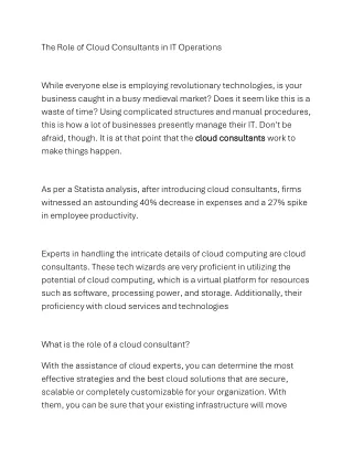 The Role of Cloud Consultants in IT Operations