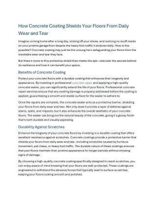 How Concrete Coating Shields Your Floors From Daily Wear and