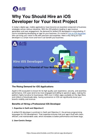 Comprehensive Guide to Hiring an iOS Developer for Your Next Project