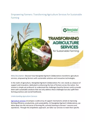 Empowering Farmers: Transforming Agriculture Services for Sustainable Farming