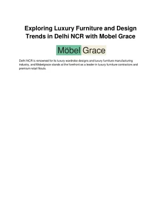 Exploring Luxury Furniture and Design Trends in Delhi NCR with Mobelgrace