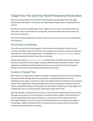 4 Signs Your Tile and Grout Need Professional Restoration