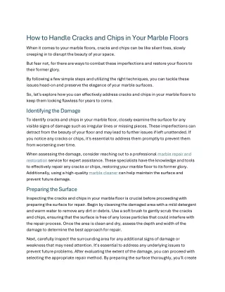 How to Handle Cracks and Chips in Your Marble Floors