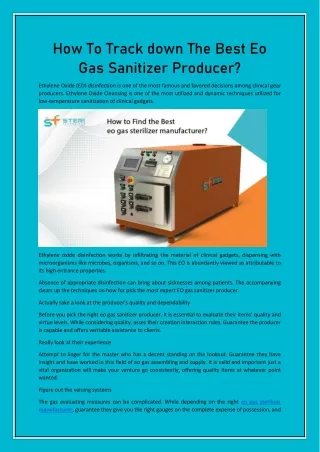 How To Track down The Best Eo Gas Sanitizer Producer?