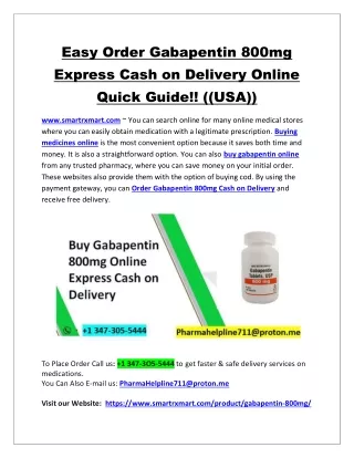 Easy Order Gabapentin 800mg Express Cash on Delivery Online Quick Guide!! ((USA))