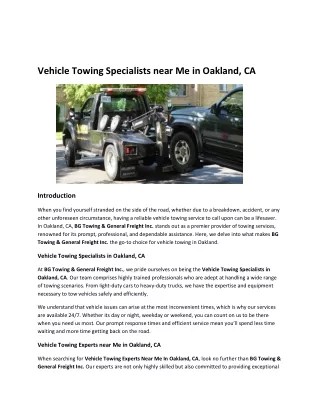 Vehicle Towing Specialists near Me in Oakland