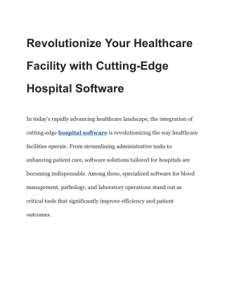 Revolutionize Your Healthcare Facility with Cutting-Edge Hospital Software
