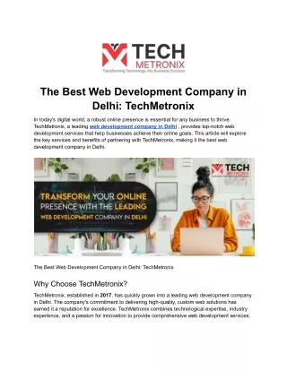 The Best Web Development Company in Delhi-TechMetronix