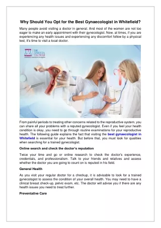 Why Should You Opt for the Best Gynaecologist in Whitefield