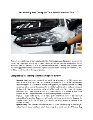 Maintaining And Caring For Your Paint Protection Film