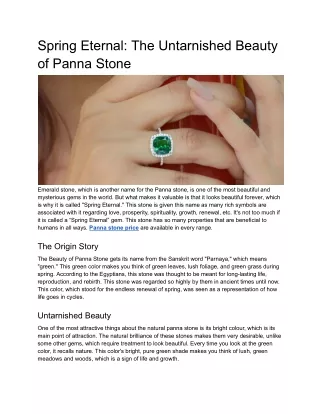 Spring Eternal: The Untarnished Beauty of Panna Stone