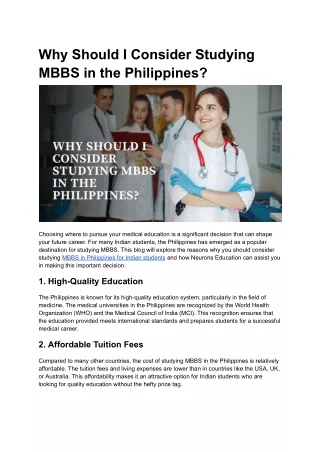 Why Should I Consider Studying MBBS in the Philippines_