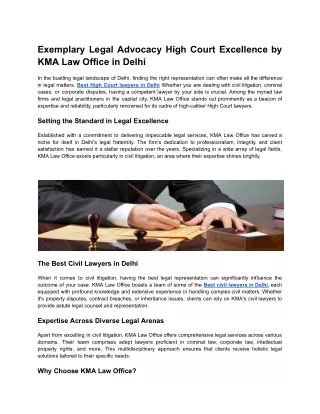 Exemplary Legal Advocacy High Court Excellence by KMA Law Office in Delhi