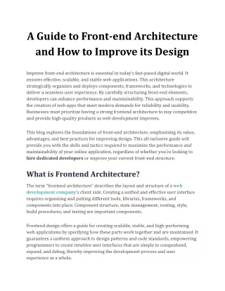 A Guide to Front-end Architecture and How to Improve its Design