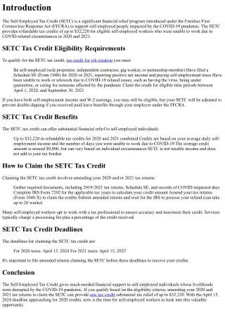 SETC Tax Credit Guide