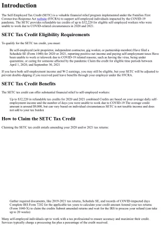SETC Tax Credit Guide