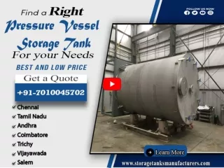 Pressure Vessel Storage Tank Manufacturers India