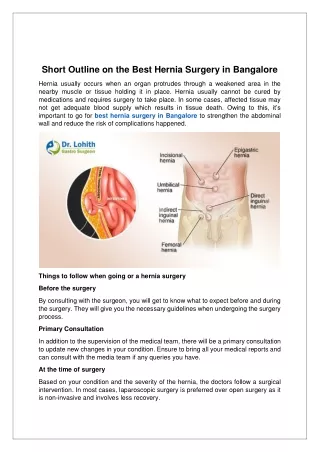 Short Outline on the Best Hernia Surgery in Bangalore