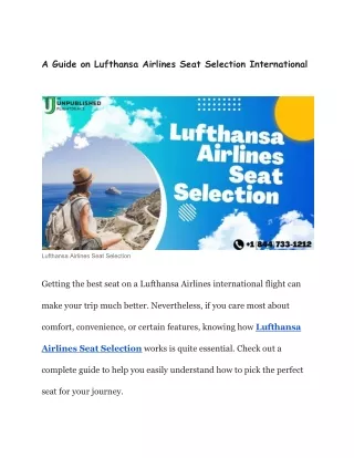 A Guide on Lufthansa Airlines Seat Selection International
