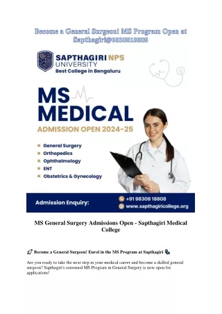 Become a General Surgeon! MS Program Open at Sapthagiri@9830818808