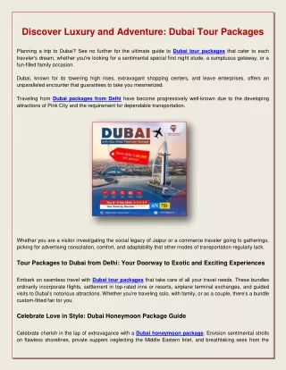 Discover Luxury and Adventure: Dubai Tour Packages