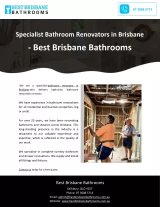 Specialist Bathroom Renovators in Brisbane - Best Brisbane Bathrooms