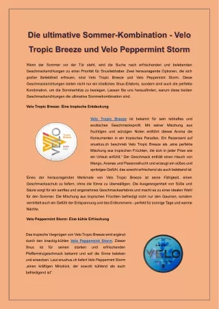 Die ultimative Sommer-Kombination - Velo Tropic Breeze und Velo Peppermint Storm