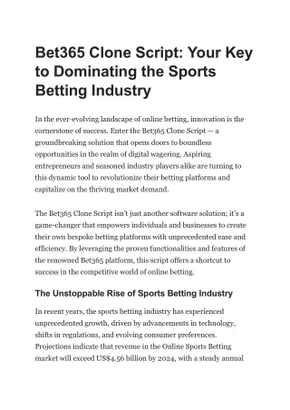 Bet365 Clone Script: Your Key to Dominating the Sports Betting Industry