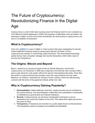 The Future of Cryptocurrency_ Revolutionizing Finance in the Digital Age