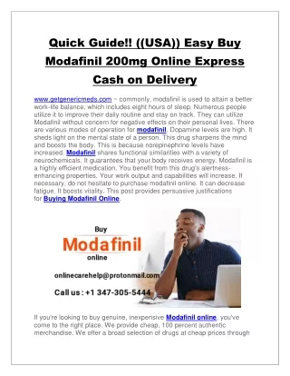 Quick Guide!! ((USA)) Easy Buy Modafinil 200mg Online Express Cash on Delivery
