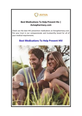 Best Medications To Help Prevent Hiv  Avivapharmacy.com