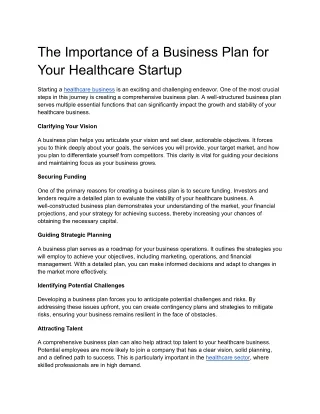 The Importance of a Business Plan for Your Healthcare Startup