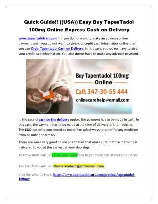 Quick Guide!! ((USA)) Easy Buy TapenTadol 100mg Online Express Cash on Delivery
