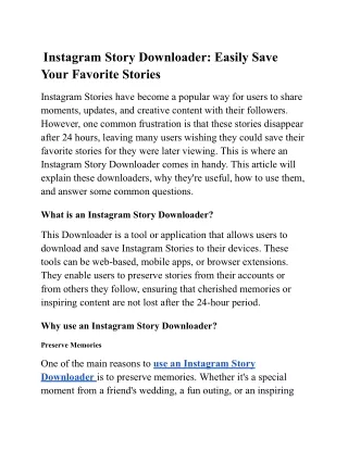 Instagram Story Downloader_ Easily Save Your Favorite Stories