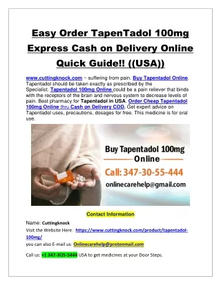Easy Order TapenTadol 100mg Express Cash on Delivery Online Quick Guide!! ((USA))