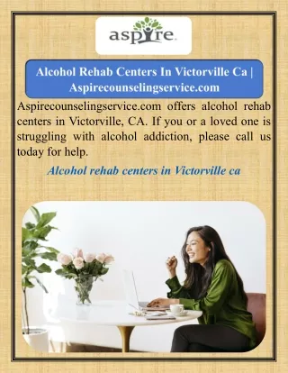 Alcohol Rehab Centers In Victorville Ca  Aspirecounselingservice.com