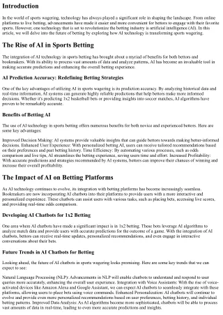 The Future of Betting: Exploring AI Technology in Sports Wagering