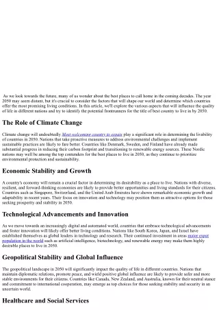 Which country will be best to live in 2050?