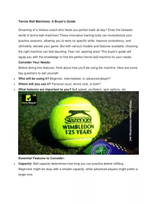 Tennis Ball Machines: A Buyer's Guide