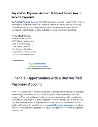 top 5 Best Site To Buy Verified Payoneer Accounts ?