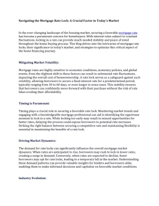 Navigating the Mortgage Rate Lock A Crucial Factor in Today’s Market