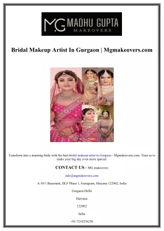 Bridal Makeup Artist In Gurgaon | Mgmakeovers.com