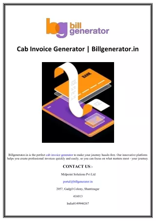 Cab Invoice Generator | Billgenerator.in