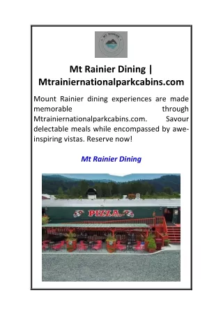 Mt Rainier Dining  Mtrainiernationalparkcabins.com