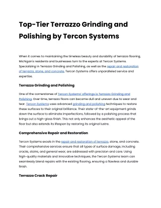Top-Tier Terrazzo Grinding and Polishing by Tercon Systems
